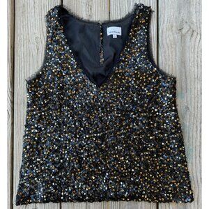 Heartloom V Neck Sequin Lined Tank Blouse in Black Women's Small‎  j2